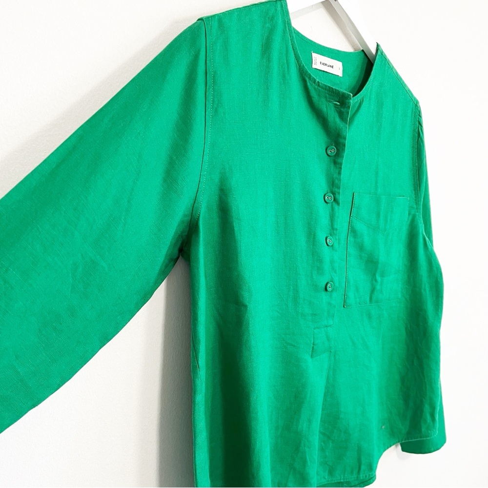 BOGO! Everlane Popover Shirt Flax Linen Grass Green Size Small - Picture 6 of 11